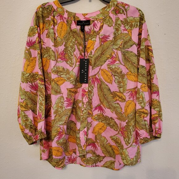 T.E By Tracy Evans floral print Women's Blouse Size L. - Picture 2 of 14